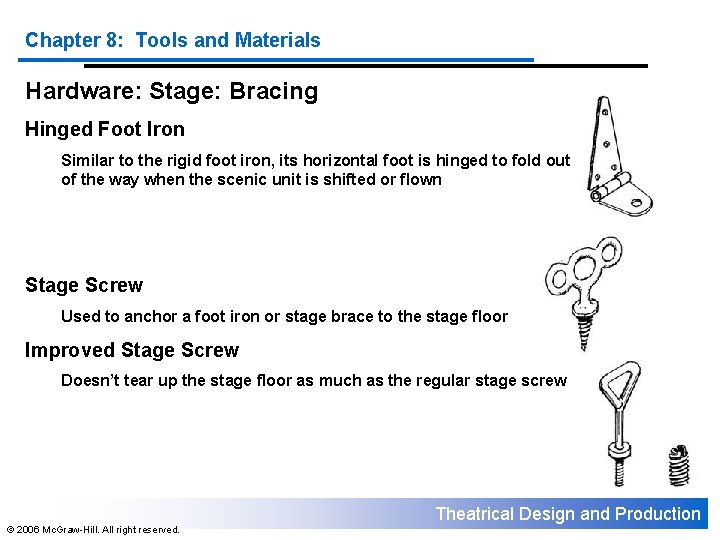 Chapter 8: Tools and Materials Hardware: Stage: Bracing Hinged Foot Iron Similar to the