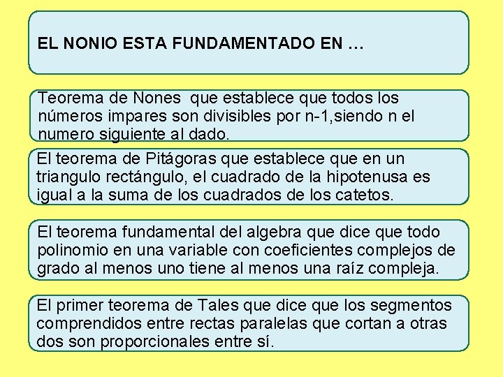 EL NONIO ESTA FUNDAMENTADO EN … Teorema de Nones que establece que todos los