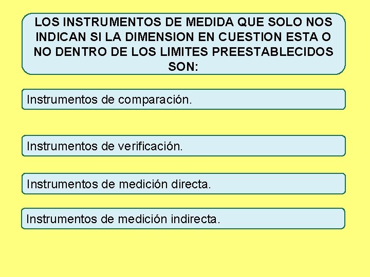 LOS INSTRUMENTOS DE MEDIDA QUE SOLO NOS INDICAN SI LA DIMENSION EN CUESTION ESTA