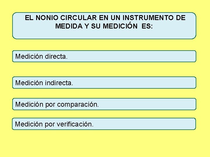 EL NONIO CIRCULAR EN UN INSTRUMENTO DE MEDIDA Y SU MEDICIÓN ES: Medición directa.