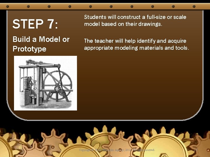 STEP 7: Build a Model or Prototype Students will construct a full-size or scale