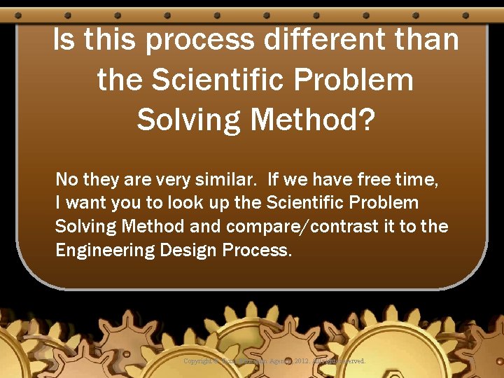 Is this process different than the Scientific Problem Solving Method? No they are very