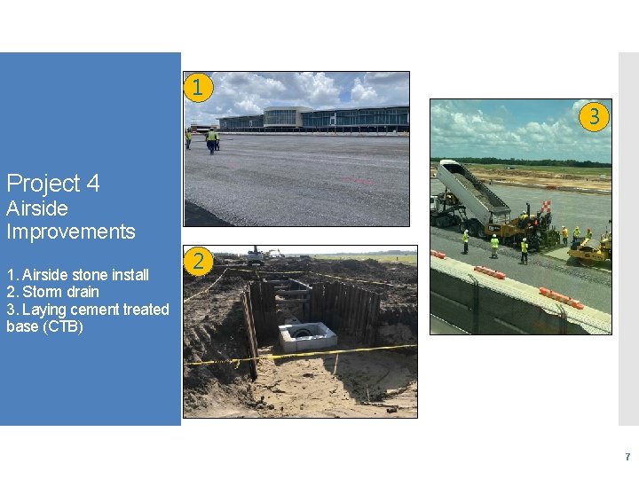 1 3 Project 4 Airside Improvements 1. Airside stone install 2. Storm drain 3.