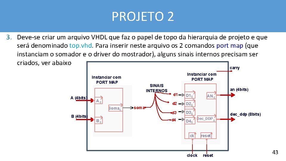 PROJETO 2 3. Deve-se criar um arquivo VHDL que faz o papel de topo