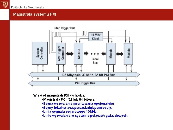 Magistrala systemu PXI: W skład magistrali PXI wchodzą: • Magistrala PCI; 32 lub 64