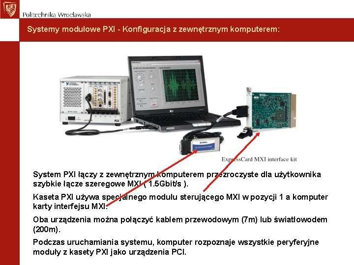 Systemy modułowe PXI - Konfiguracja z zewnętrznym komputerem: System PXI łączy z zewnętrznym komputerem