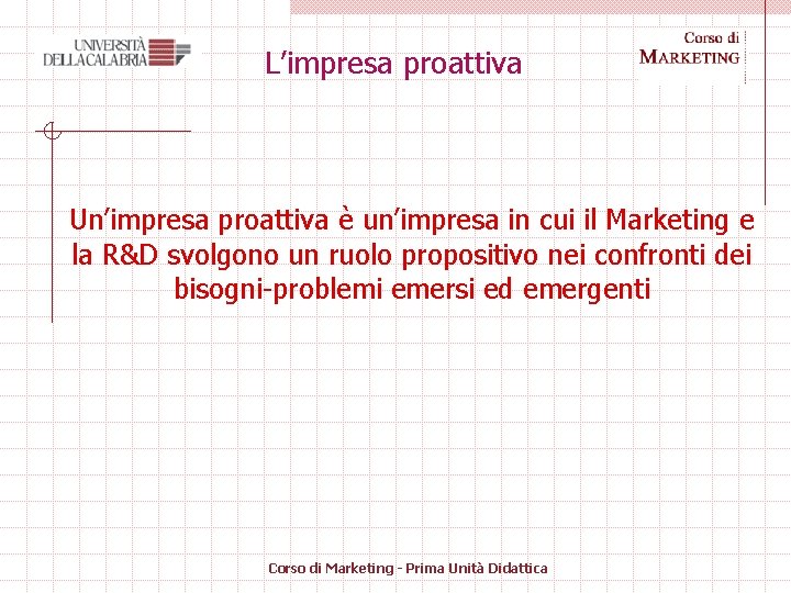 L’impresa proattiva Un’impresa proattiva è un’impresa in cui il Marketing e la R&D svolgono