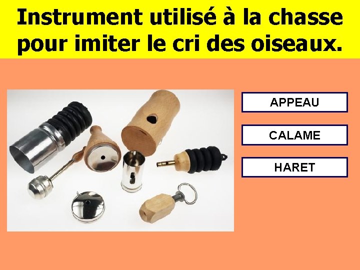 Instrument utilisé à la chasse pour imiter le cri des oiseaux. APPEAU CALAME HARET