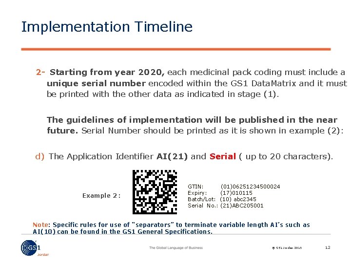 Implementation Timeline 2 - Starting from year 2020, each medicinal pack coding must include