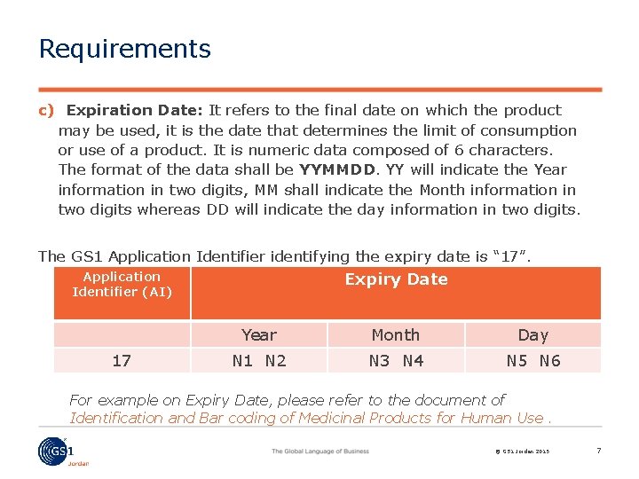 Requirements c) Expiration Date: It refers to the final date on which the product