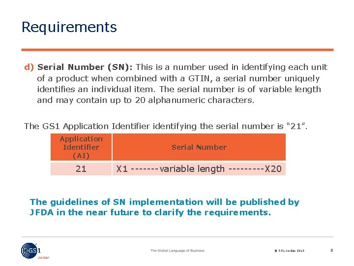 Requirements d) Serial Number (SN): This is a number used in identifying each unit