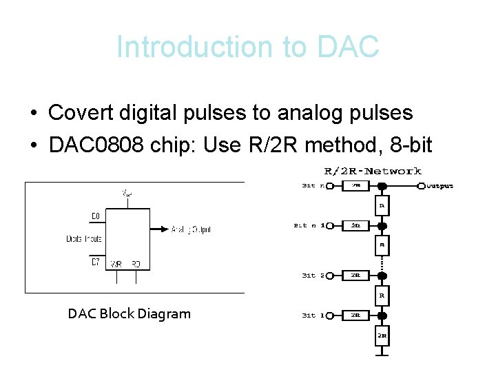 Introduction to DAC • Covert digital pulses to analog pulses • DAC 0808 chip: