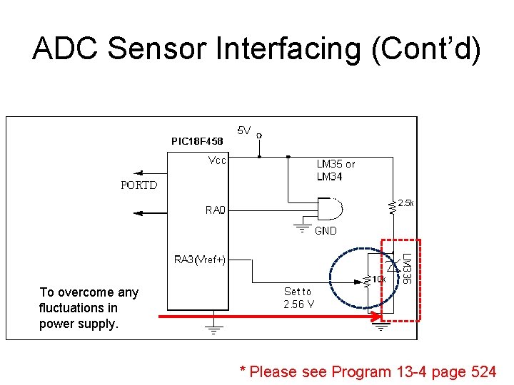 ADC Sensor Interfacing (Cont’d) To overcome any fluctuations in power supply. * Please see