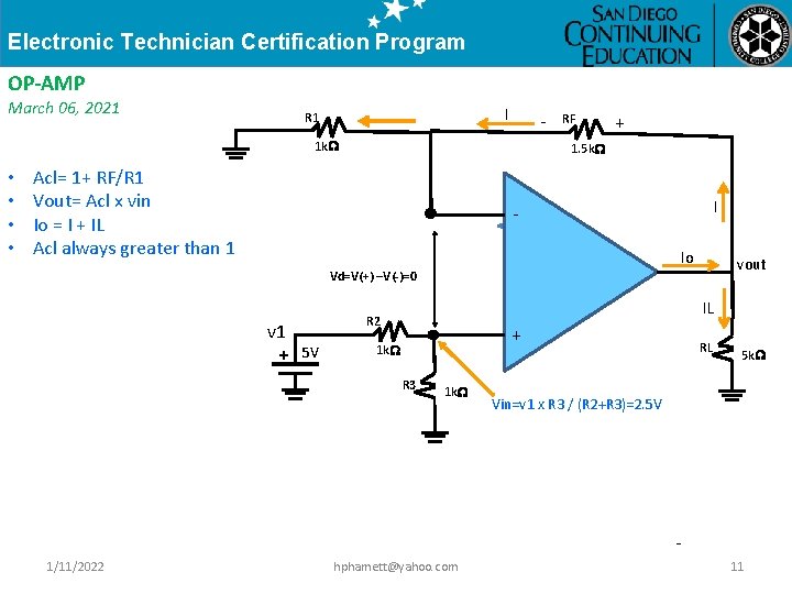 Electronic Technician Certification Program OP-AMP March 06, 2021 I R 1 - 1 k