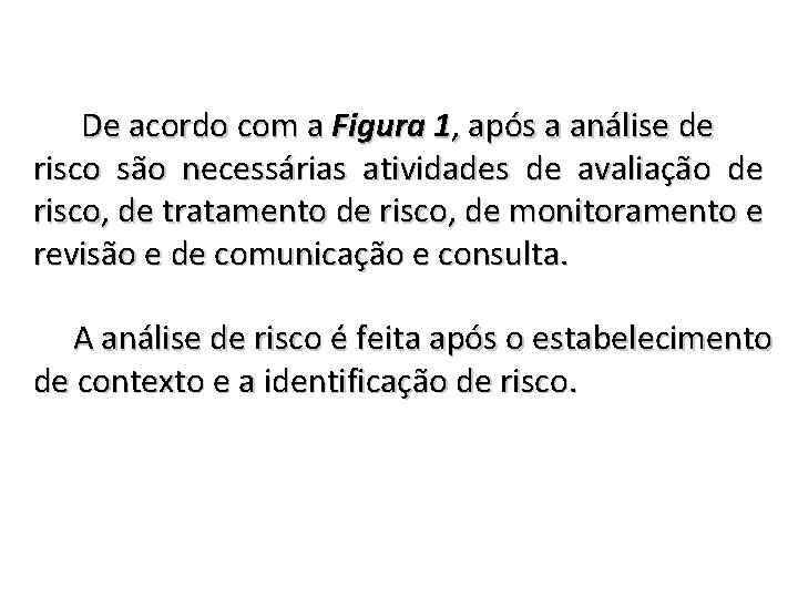 De acordo com a Figura 1, após a análise de risco são necessárias atividades