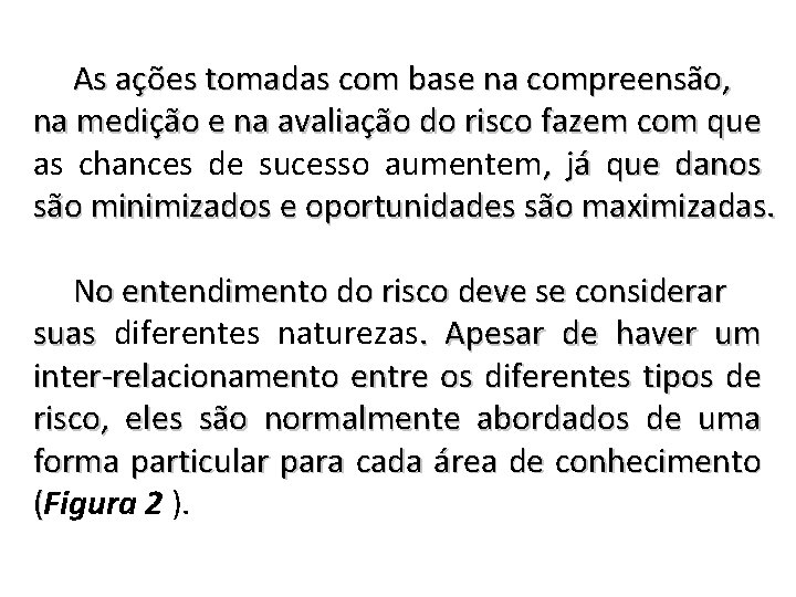 As ações tomadas com base na compreensão, na medição e na avaliação do risco