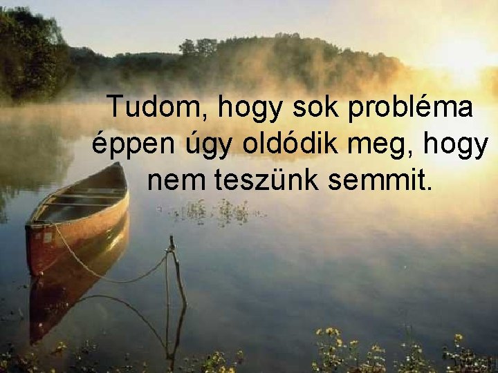Tudom, hogy sok probléma éppen úgy oldódik meg, hogy nem teszünk semmit. 