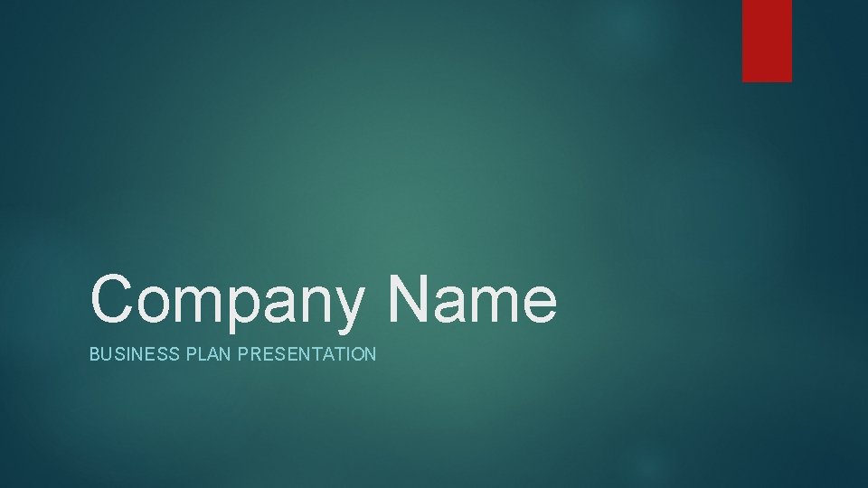 Company Name BUSINESS PLAN PRESENTATION 