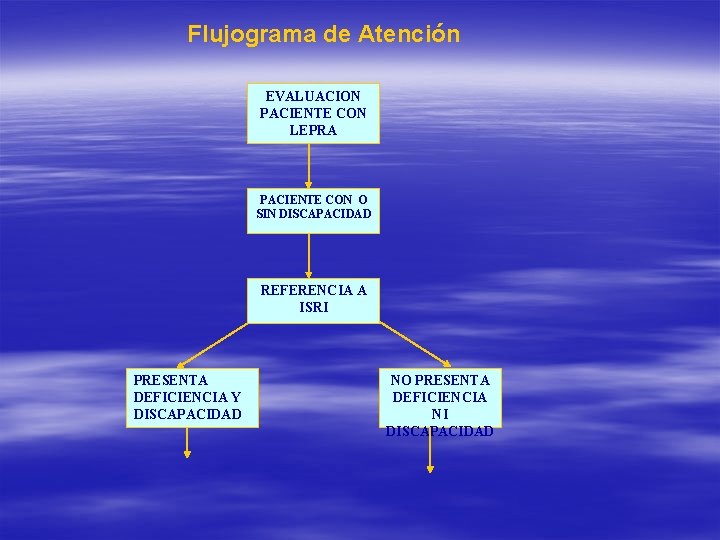 Flujograma de Atención EVALUACION PACIENTE CON LEPRA PACIENTE CON O SIN DISCAPACIDAD REFERENCIA A Flujograma de Atención EVALUACION PACIENTE CON LEPRA PACIENTE CON O SIN DISCAPACIDAD REFERENCIA A