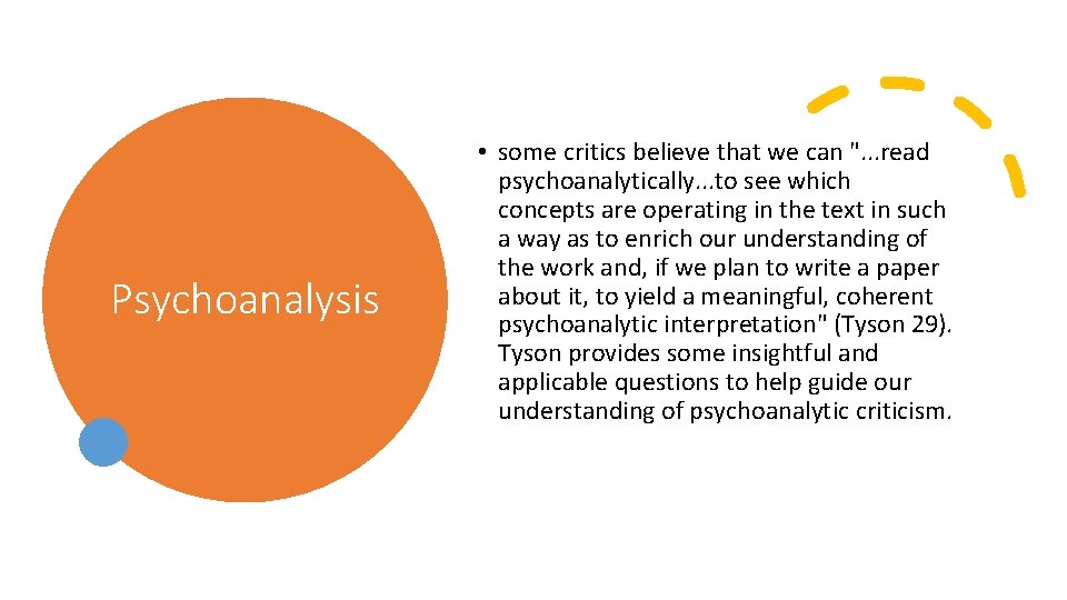 Psychoanalysis • some critics believe that we can ". . . read psychoanalytically. .