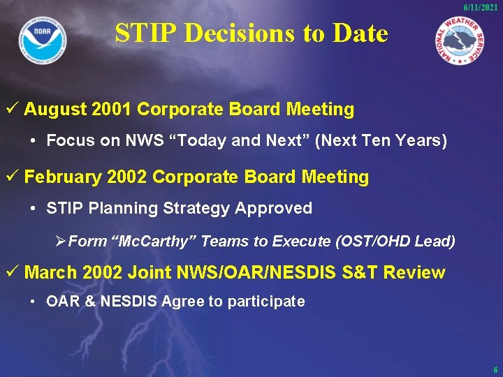 6/11/2021 STIP Decisions to Date ü August 2001 Corporate Board Meeting • Focus on