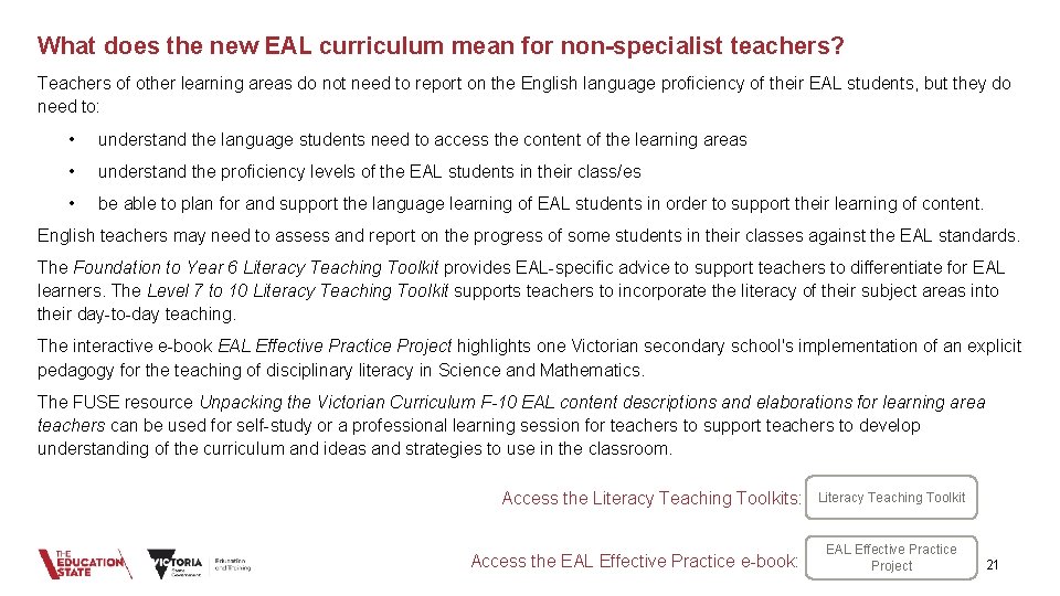 What does the new EAL curriculum mean for non-specialist teachers? Teachers of other learning