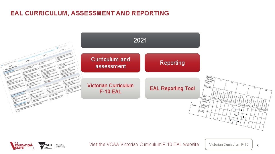 EAL CURRICULUM, ASSESSMENT AND REPORTING 2021 Curriculum and assessment Reporting Victorian Curriculum F-10 EAL