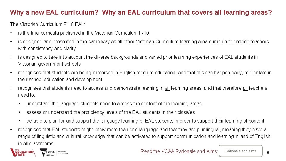 Why a new EAL curriculum? Why an EAL curriculum that covers all learning areas?