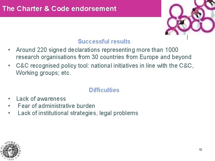 The Charter & Code endorsement Successful results • Around 220 signed declarations representing more