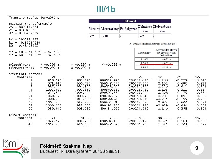 III/1 b Földmérő Szakmai Nap Budapest FM Darányi terem 2015 április 21. 9 