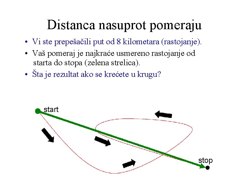 Distanca nasuprot pomeraju • Vi ste prepešačili put od 8 kilometara (rastojanje). • Vaš