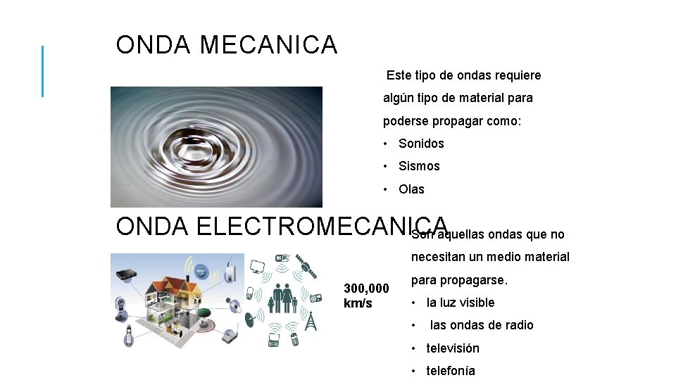 ONDA MECANICA Este tipo de ondas requiere algún tipo de material para poderse propagar ONDA MECANICA Este tipo de ondas requiere algún tipo de material para poderse propagar