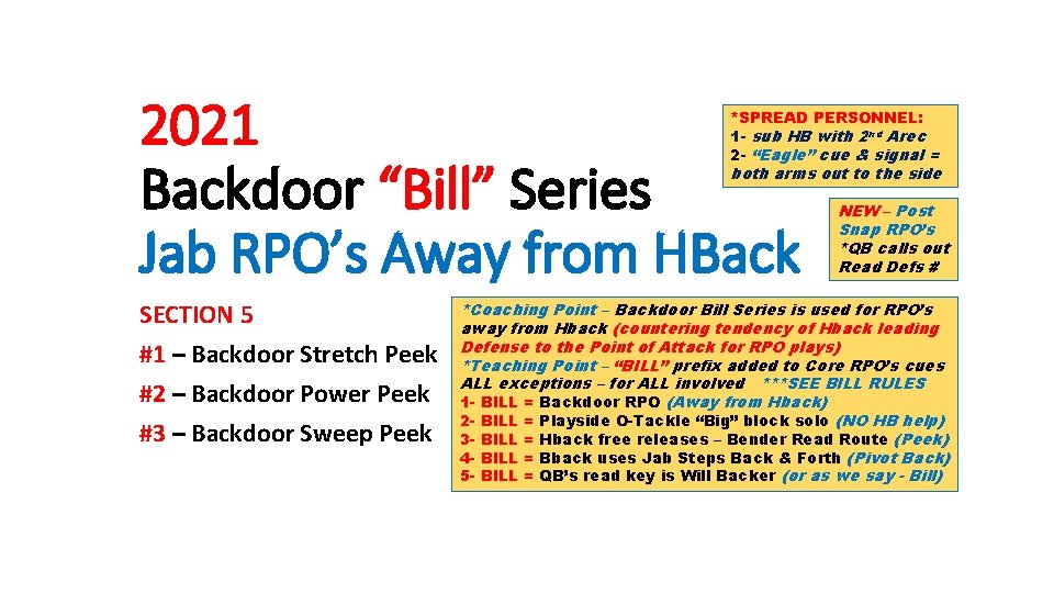 2021 Backdoor Bill Series Jab RPOs Away from