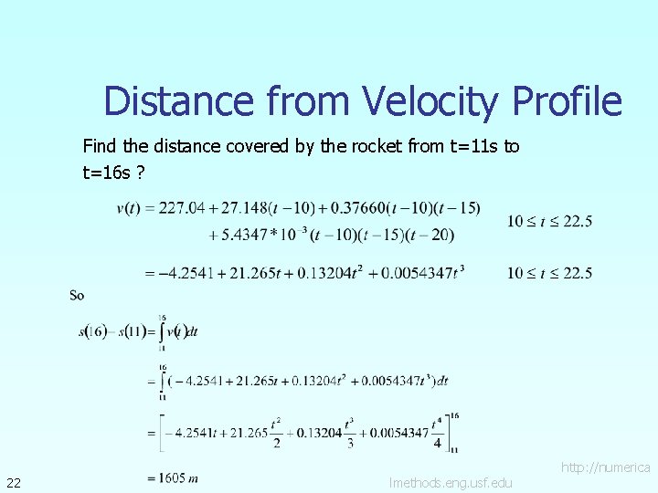 Distance from Velocity Profile Find the distance covered by the rocket from t=11 s