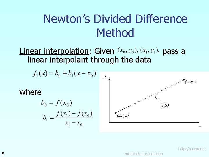 Newton’s Divided Difference Method Linear interpolation: Given linear interpolant through the data pass a