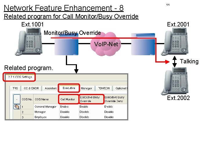 Network Feature Enhancement - 8 “ Related program for Call Monitor/Busy Override Ext. 1001