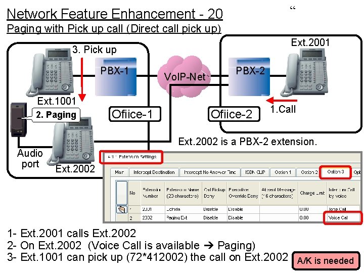“ Network Feature Enhancement - 20 Paging with Pick up call (Direct call pick