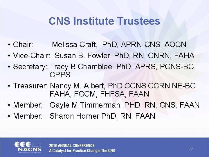 CNS Institute Trustees • Chair: Melissa Craft, Ph. D, APRN-CNS, AOCN • Vice-Chair: Susan