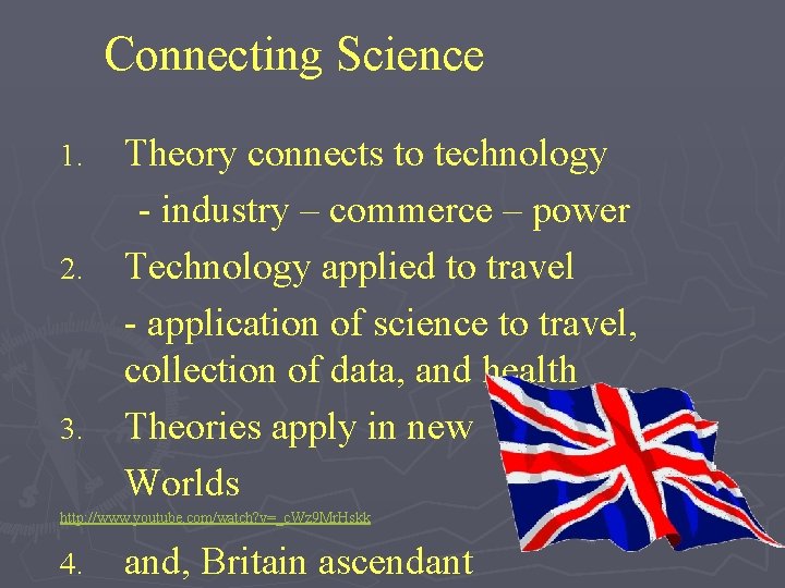 Connecting Science 1. 2. 3. Theory connects to technology - industry – commerce –