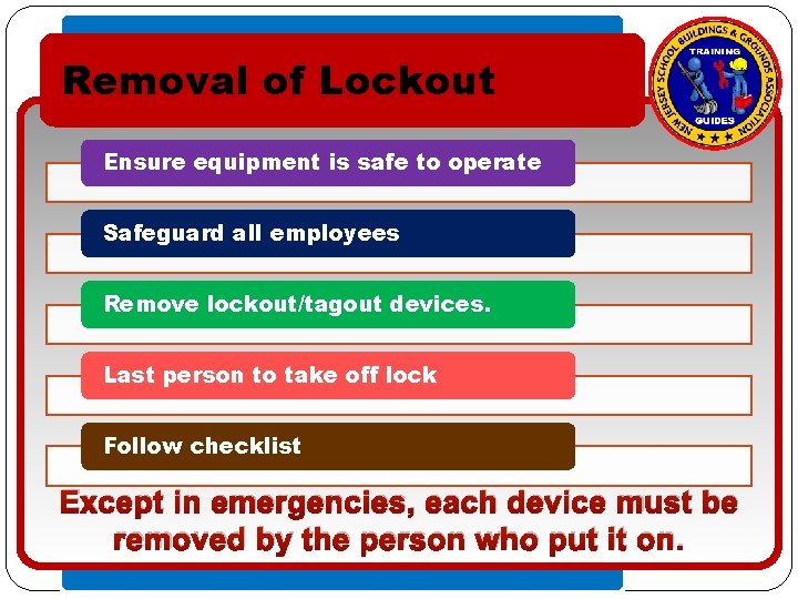 Removal of Lockout • Click toequipment edit Master text styles Ensure is safe to