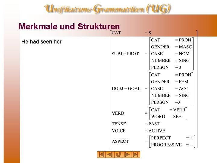 Merkmale und Strukturen He had seen her 