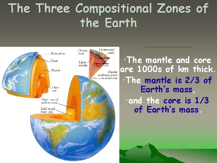 The Three Compositional Zones of the Earth • The mantle and core are 1000