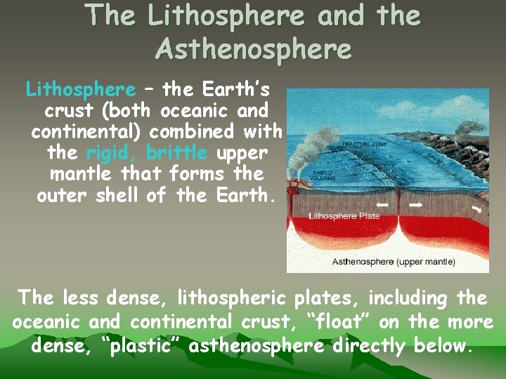 The Lithosphere and the Asthenosphere Lithosphere – the Earth’s crust (both oceanic and continental)