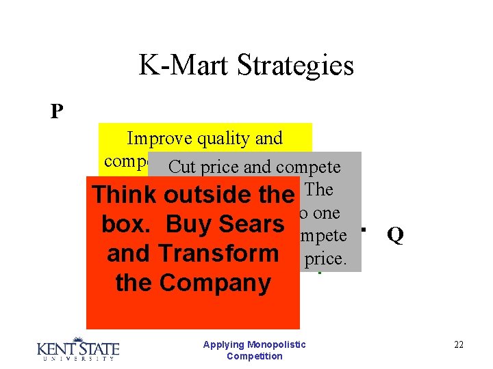 K-Mart Strategies P Improve quality and compete. Cut withprice Target. The and compete problemwith