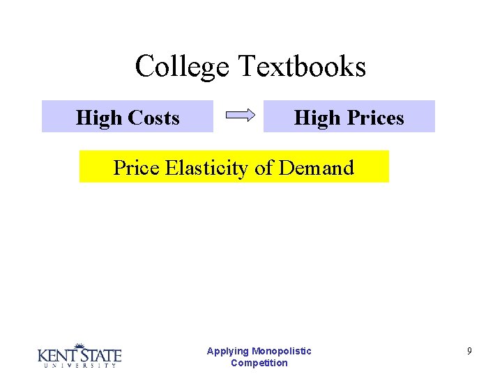College Textbooks High Costs High Prices Price Elasticity of Demand Applying Monopolistic Competition 9