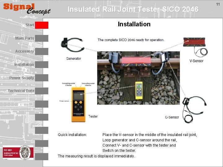 Insulated Rail Joint Tester SICO 2046 Installation Start Main Parts Accessory Installation Power Supply