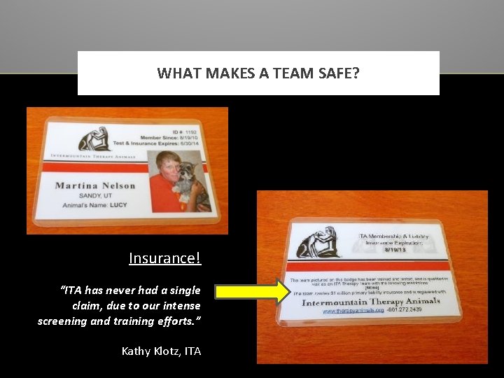 WHAT MAKES A TEAM SAFE? Insurance! “ITA has never had a single claim, due