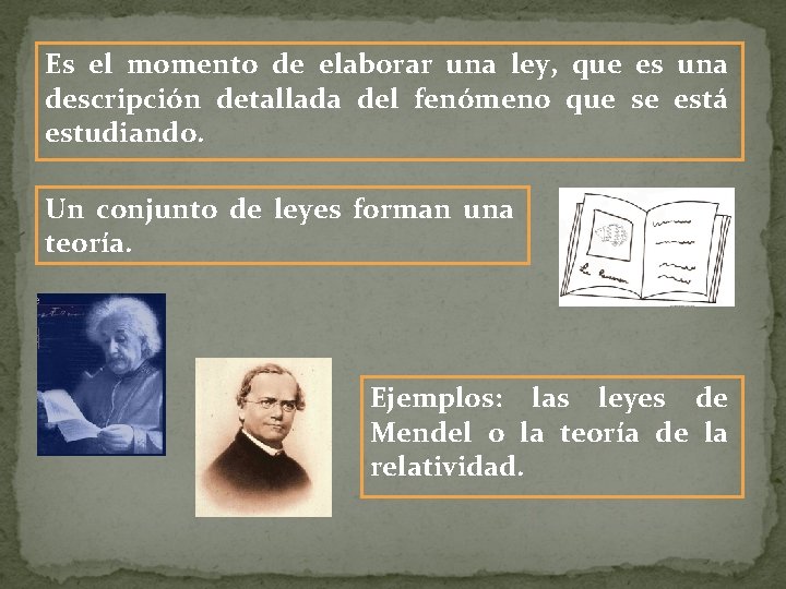 Es el momento de elaborar una ley, que es una descripción detallada del fenómeno