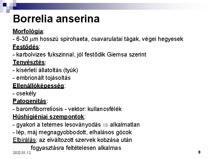 Borrelia anserina Morfológia: - 6 -30 m hosszú spirohaeta, csavarulatai tágak, végei hegyesek Festődés: