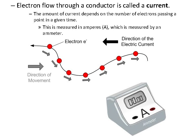 – Electron flow through a conductor is called a current. – The amount of